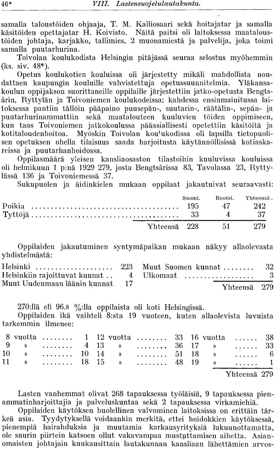 Toivolan koulukodista Helsingin pitäjässä seuraa selostus myöhemmin (ks. siv. 48*).