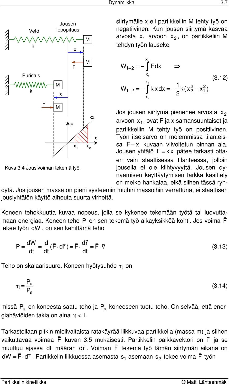 Jouen hälö F = k päee akai oaen ain aaiea ilaneea, jolloin Kua 3.4 Jouioiman ekemä ö. jouella ei ole kiihä. Jouen dnaamien käämien akka käiel on melko hankalaa, eikä iihen ää hdä.