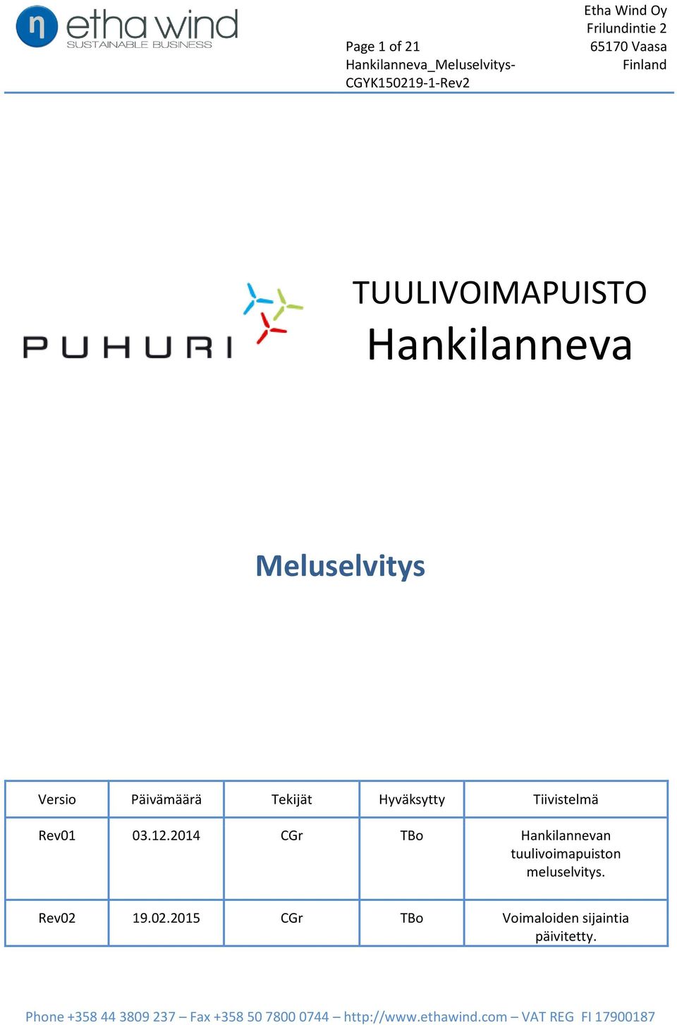 12.2014 CGr TBo Hankilannevan tuulivoimapuiston meluselvitys. Rev02 