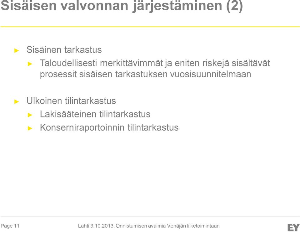 prosessit sisäisen tarkastuksen vuosisuunnitelmaan Ulkoinen