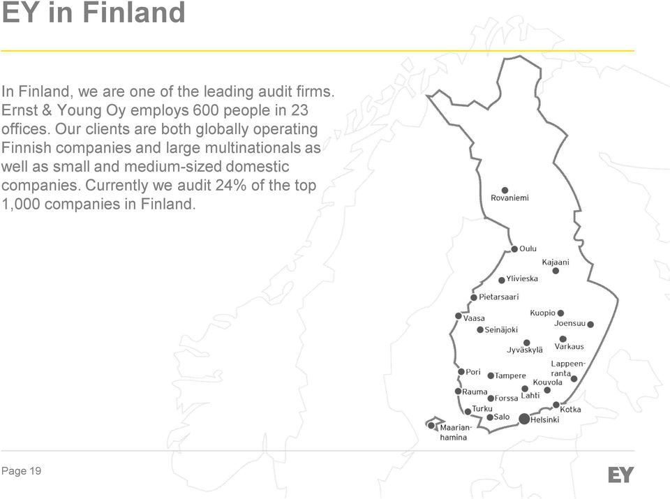 Our clients are both globally operating Finnish companies and large