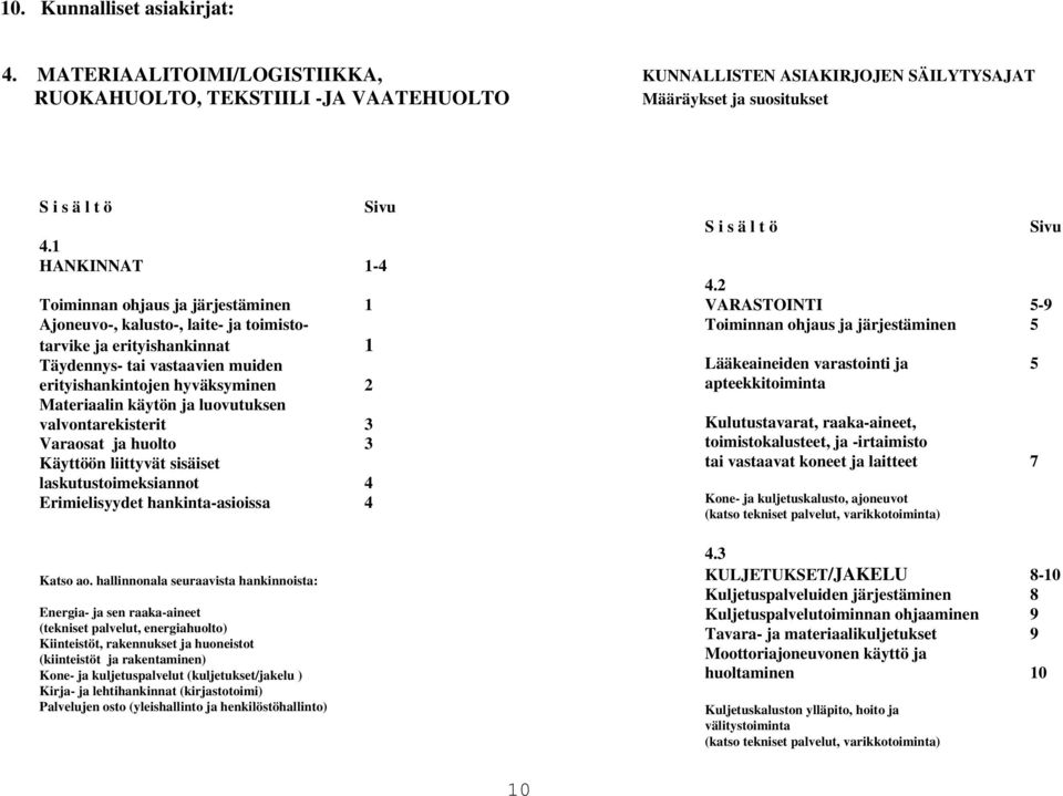 käytön ja luovutuksen valvontarekisterit 3 Varaosat ja huolto 3 Käyttöön liittyvät sisäiset laskutustoimeksiannot 4 Erimielisyydet hankinta-asioissa 4 Katso ao.
