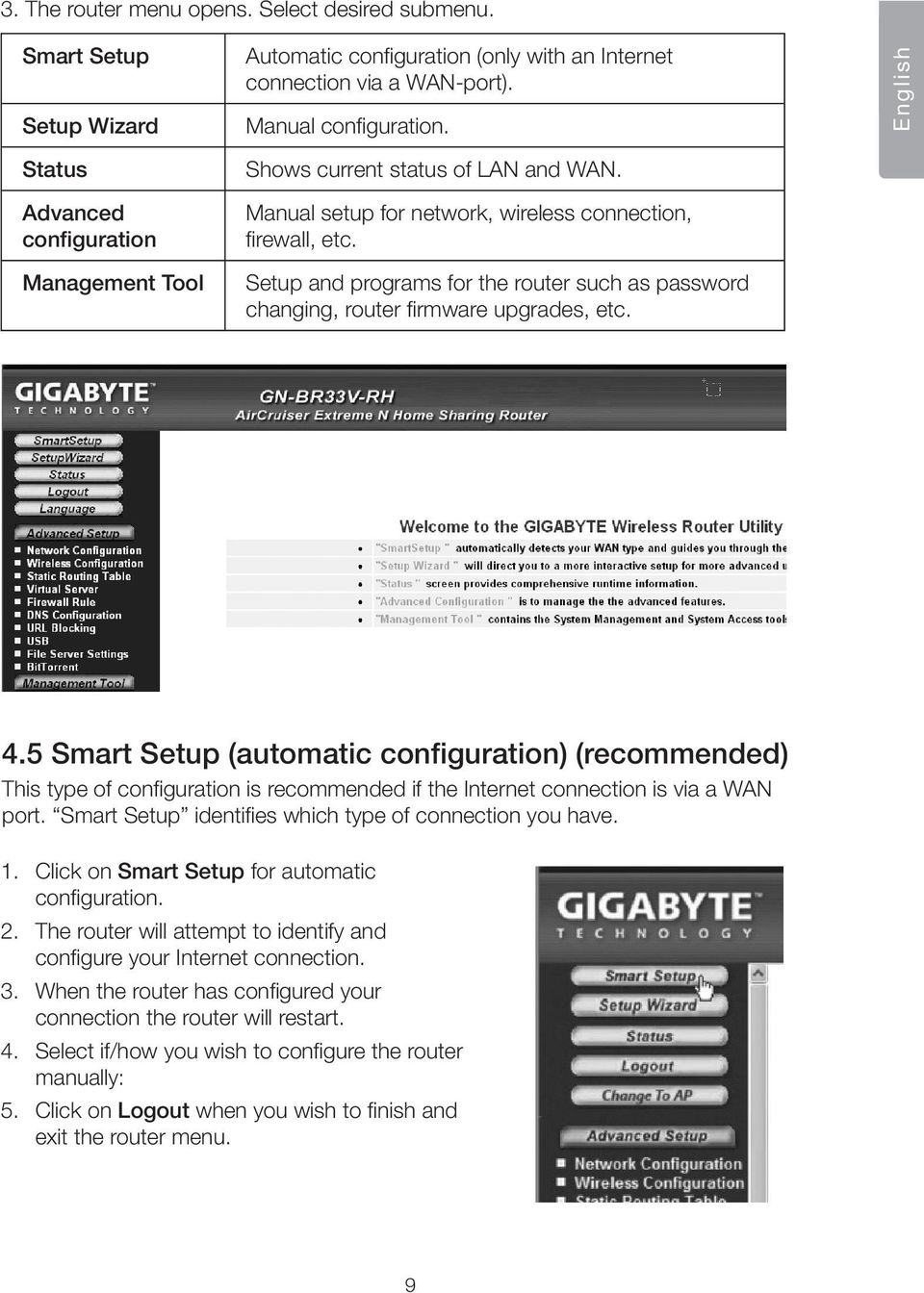 Setup and programs for the router such as password changing, router firmware upgrades, etc. 4.