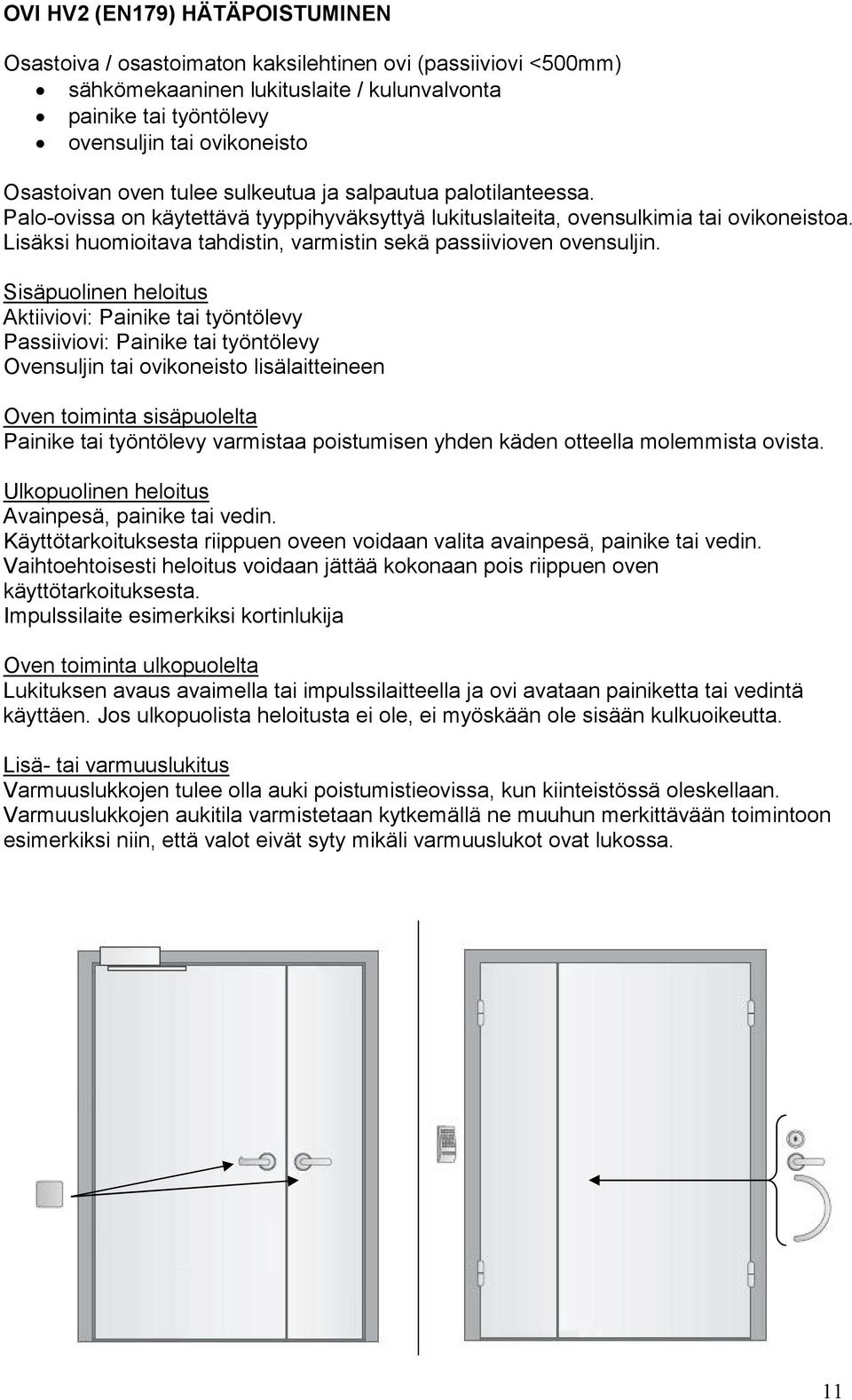 Lisäksi huomioitava tahdistin, varmistin sekä passiivioven ovensuljin.