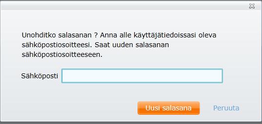 Toukokuu 2016 5 (17) Ruudulle avautuu syöttöruutu käyttäjän sähköpostiosoitetta varten. Käyttäjä kirjoittaa sähköpostiosoitteensa ja painaa Luo uusi salasana painiketta.