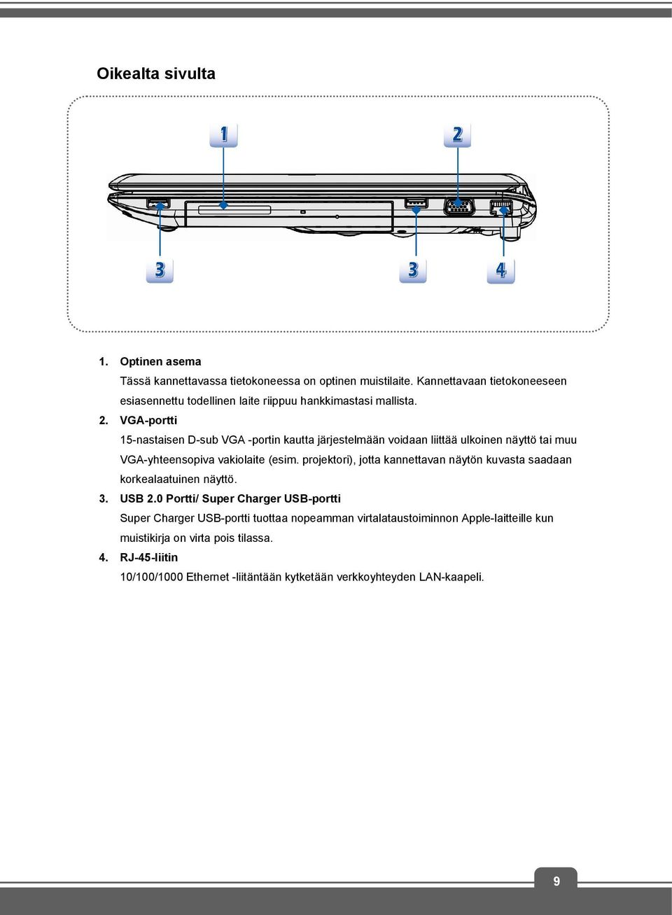 VGA-portti 15-nastaisen D-sub VGA -portin kautta järjestelmään voidaan liittää ulkoinen näyttö tai muu VGA-yhteensopiva vakiolaite (esim.