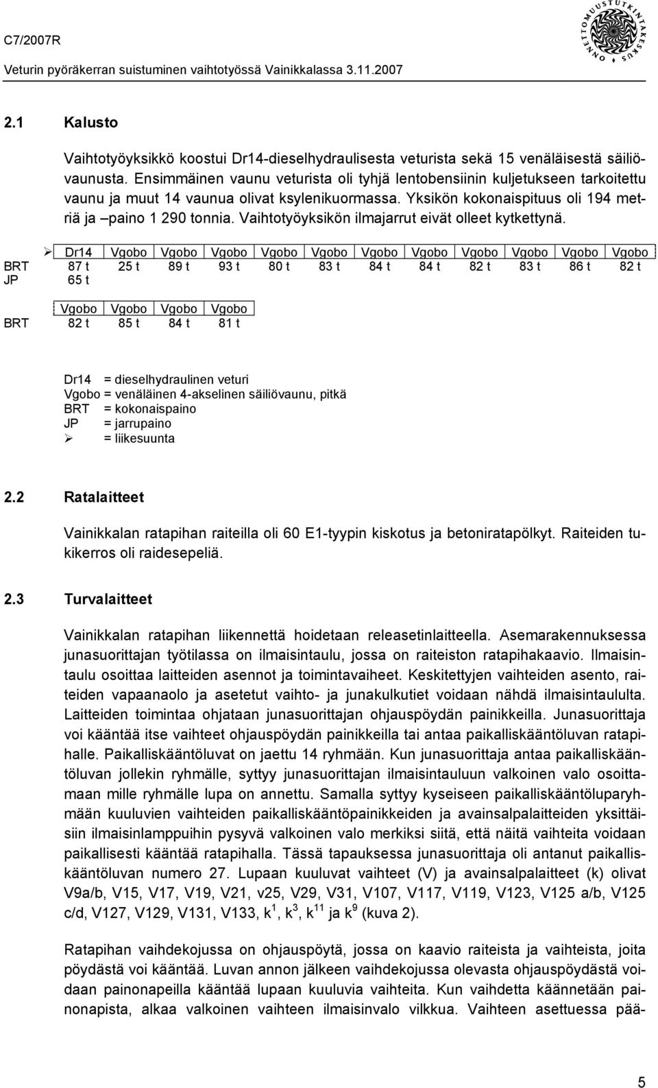 Vaihtotyöyksikön ilmajarrut eivät olleet kytkettynä.