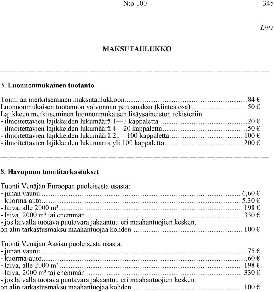 ..50 - ilmoitettavien lajikkeiden lukumäärä 21 100 kappaletta...100 - ilmoitettavien lajikkeiden lukumäärä yli 100 kappaletta...200 8.