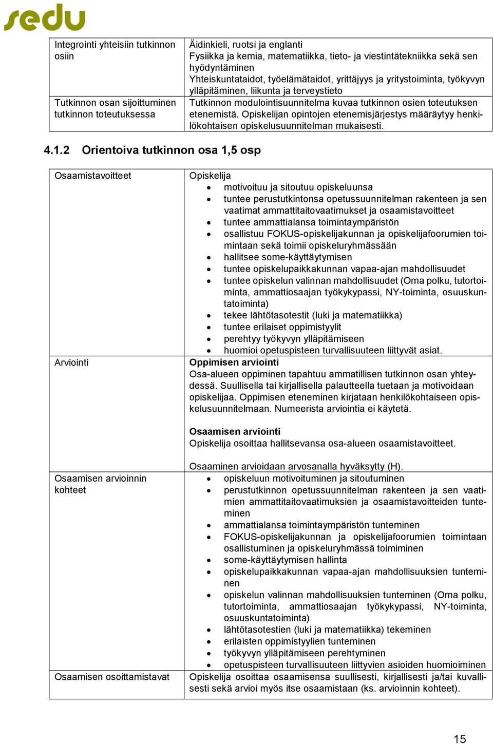 etenemistä. Opiskelijan opintojen etenemisjärjestys määräytyy henkilökohtaisen opiskelusuunnitelman mukaisesti. 4.1.