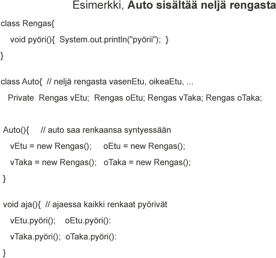 .. Private Rengas vetu; Rengas oetu; Rengas vtaka; Rengas otaka; Auto(){ // auto saa renkaansa syntyessään vetu =