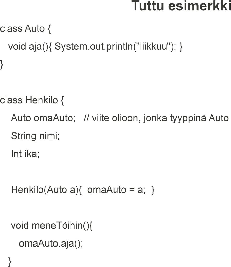 viite olioon, jonka tyyppinä Auto String nimi; Int ika;