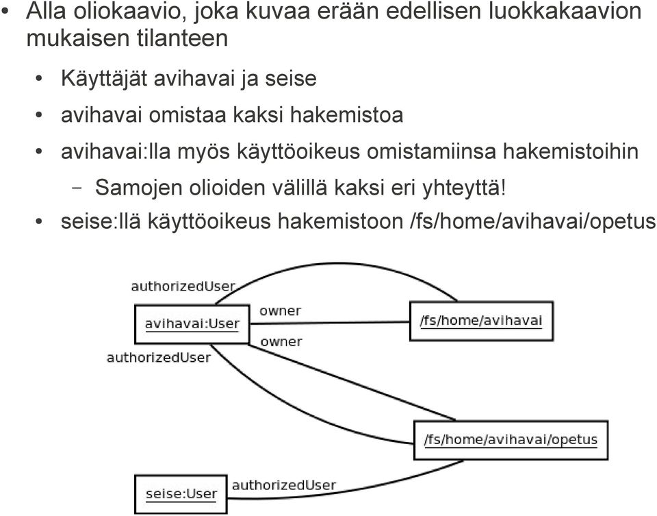 avihavai:lla myös käyttöoikeus omistamiinsa hakemistoihin Samojen olioiden