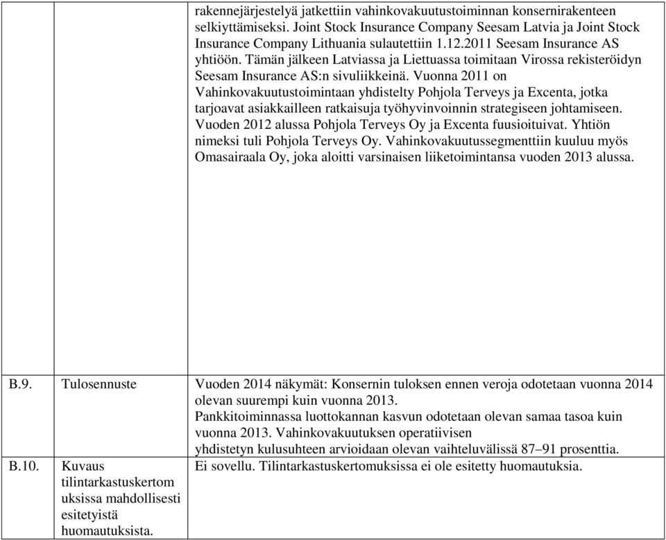 Vuonna 2011 on Vahinkovakuutustoimintaan yhdistelty Pohjola Terveys ja Excenta, jotka tarjoavat asiakkailleen ratkaisuja työhyvinvoinnin strategiseen johtamiseen.