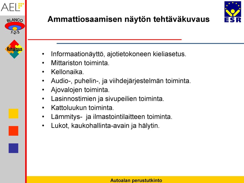 Ajovalojen toiminta. Lasinnostimien ja sivupeilien toiminta.