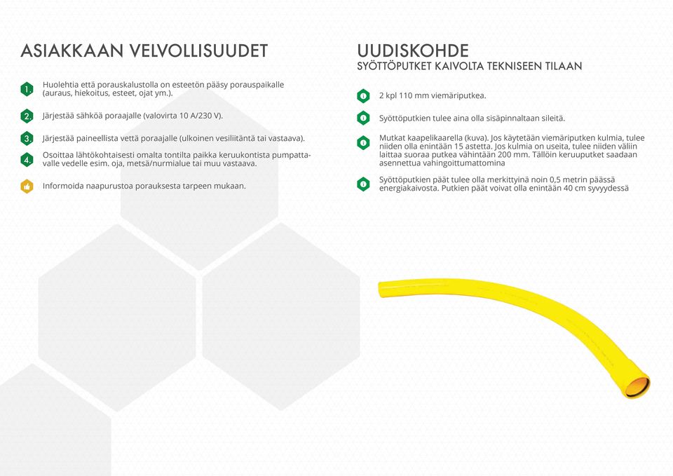 Osoittaa lähtökohtaisesti omalta tontilta paikka keruukontista pumpattavalle vedelle esim. oja, metsä/nurmialue tai muu vastaava. Informoida naapurustoa porauksesta tarpeen mukaan.