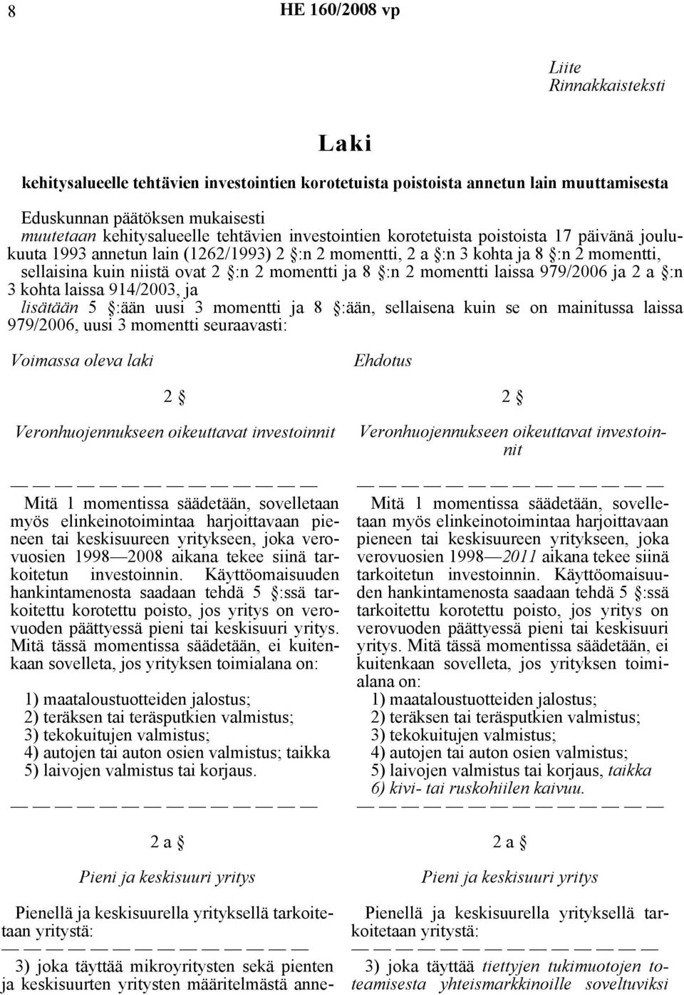 momentti laissa 979/2006 ja 2 a :n 3 kohta laissa 914/2003, ja lisätään 5 :ään uusi 3 momentti ja 8 :ään, sellaisena kuin se on mainitussa laissa 979/2006, uusi 3 momentti seuraavasti: Voimassa oleva