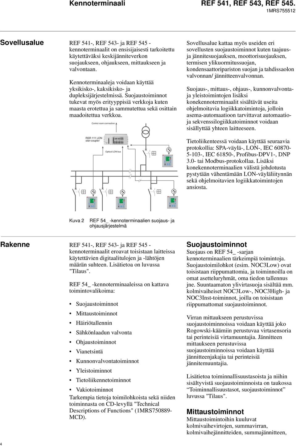 ..265 Vdc/ac Ion = 1/5 A (Io) 1MRS xxxxxx fn = 50 Hz Un = 100/110 V (U) 98150 In = 1/5 A (I) Uon = 100/110 V (Uo) 9509 21 kv AROFF REF 541 Uaux = 80.