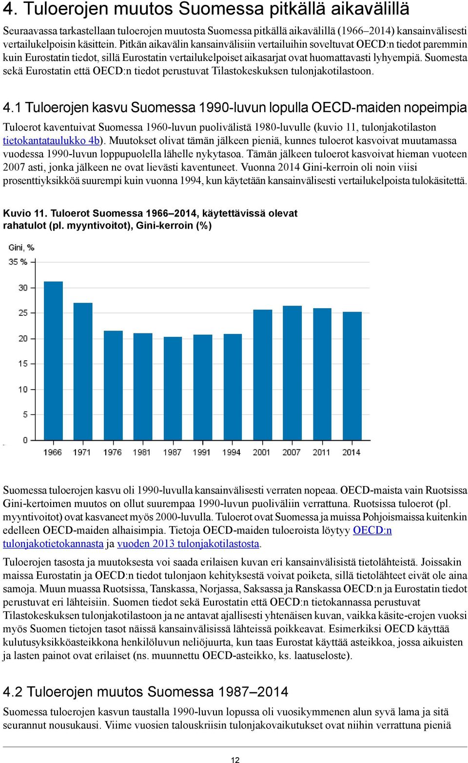 Suomesta sekä Eurostatin että OECD:n tiedot perustuvat Tilastokeskuksen tulonjakotilastoon. 4.