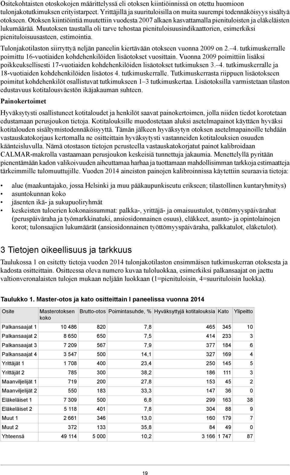 Muutoksen taustalla oli tarve tehostaa pienituloisuusindikaattorien, esimerkiksi pienituloisuusasteen, estimointia. Tulonjakotilaston siirryttyä neljän paneelin kiertävään otokseen vuonna 2009 on 2.