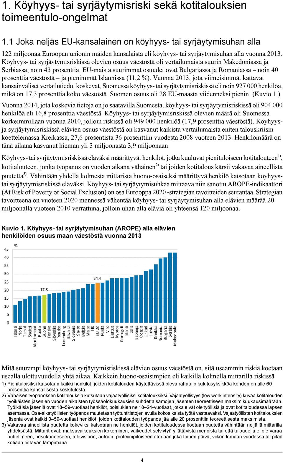 Köyhyys- tai syrjäytymisriskissä olevien osuus väestöstä oli vertailumaista suurin Makedoniassa ja Serbiassa, noin 43 prosenttia.