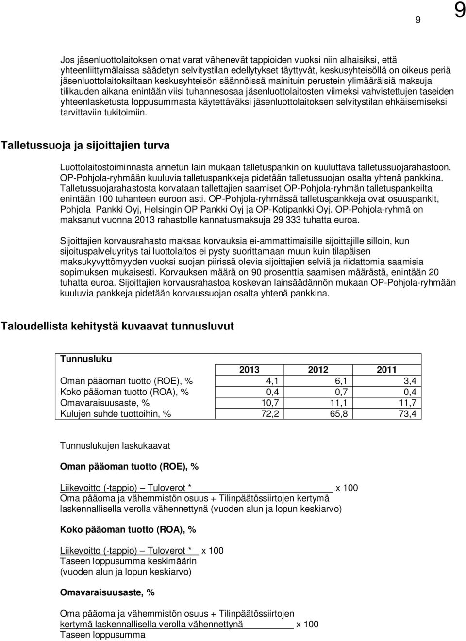 yhteenlasketusta loppusummasta käytettäväksi jäsenluottolaitoksen selvitystilan ehkäisemiseksi tarvittaviin tukitoimiin.