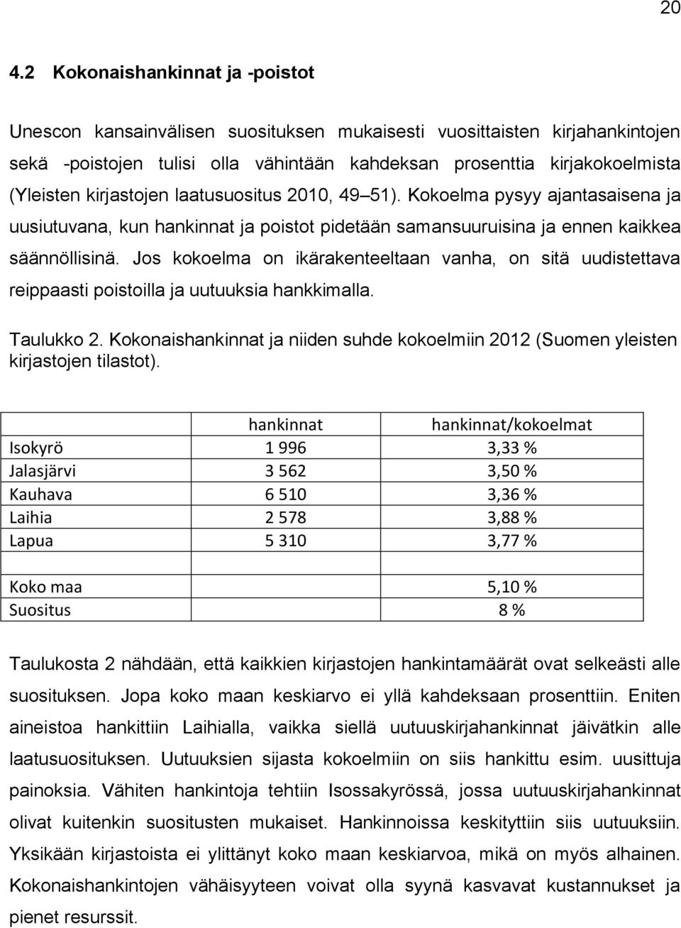 Jos kokoelma on ikärakenteeltaan vanha, on sitä uudistettava reippaasti poistoilla ja uutuuksia hankkimalla. Taulukko 2.