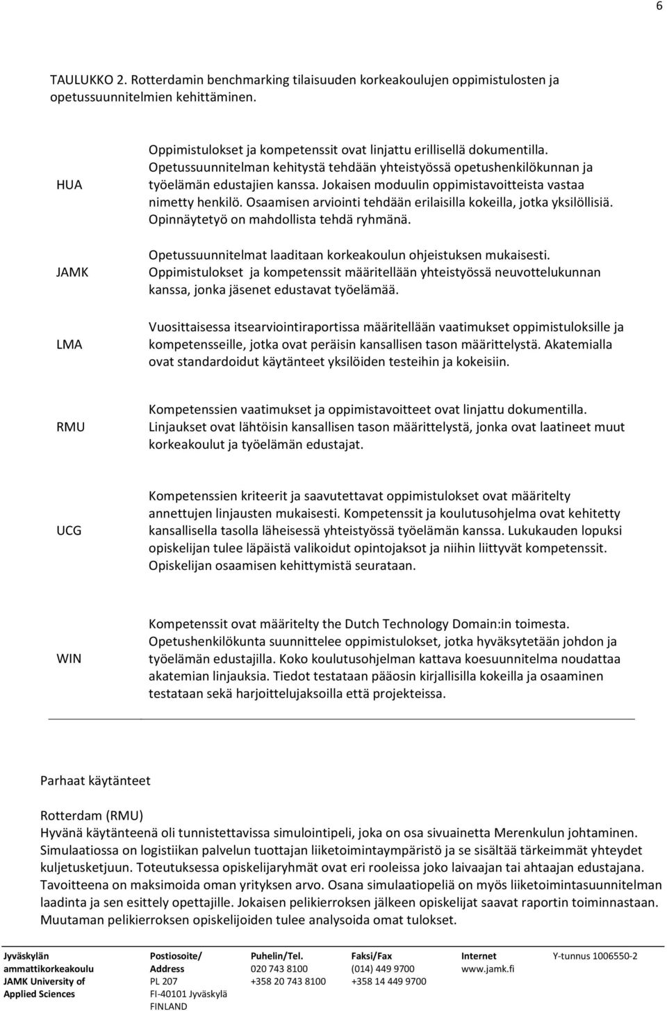 Jokaisen moduulin oppimistavoitteista vastaa nimetty henkilö. Osaamisen arviointi tehdään erilaisilla kokeilla, jotka yksilöllisiä. Opinnäytetyö on mahdollista tehdä ryhmänä.