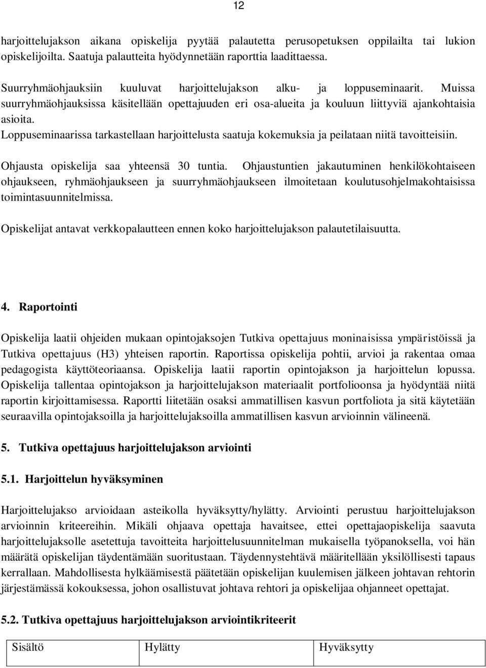 Loppuseminaarissa tarkastellaan harjoittelusta saatuja kokemuksia ja peilataan niitä tavoitteisiin. Ohjausta opiskelija saa yhteensä 30 tuntia.