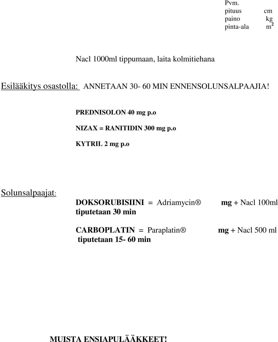 o NIZAX = RANITIDIN 300 mg p.o KYTRIL 2 mg p.