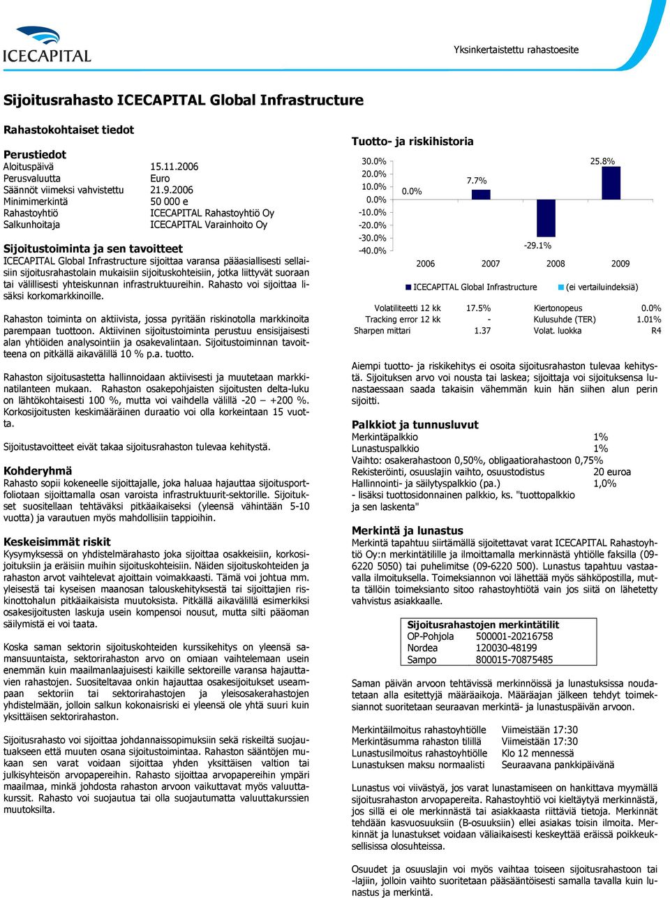 suoraan tai välillisesti yhteiskunnan infrastruktuureihin. Rahasto voi sijoittaa lisäksi korkomarkkinoille. Rahaston toiminta on aktiivista, jossa pyritään riskinotolla markkinoita parempaan tuottoon.