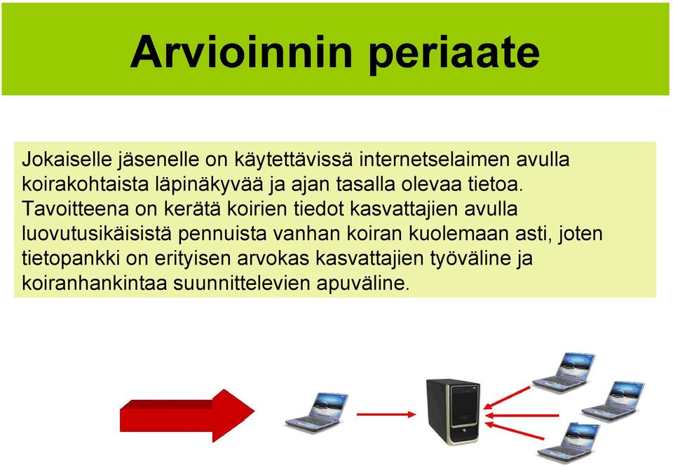 Tavoitteena on kerätä koirien tiedot kasvattajien avulla luovutusikäisistä pennuista