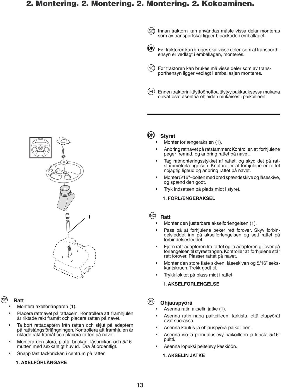 Før traktoren kan brukes må visse deler som av transporthensyn ligger vedlagt i emballasjen monteres.