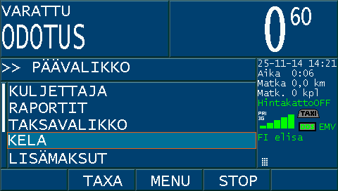 Tulosta kuitti menomatkan KELA-laskutusosuudesta, paina HUOMIO! Älä tulosta kuittia VAP painikkeella, sillä kyyti jatkuu paluumatkana.