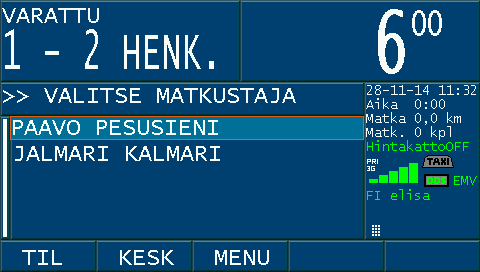 Valitse omavastuun maksu <OMAV> Valitse matkustaja ja paina <OK> Valitse omavastuun maksutapa. Mikäli vuotuinen omavastuuosuus on täyttynyt, valitse Asiakkaan on esitettävä vuosiomavastuukortti.