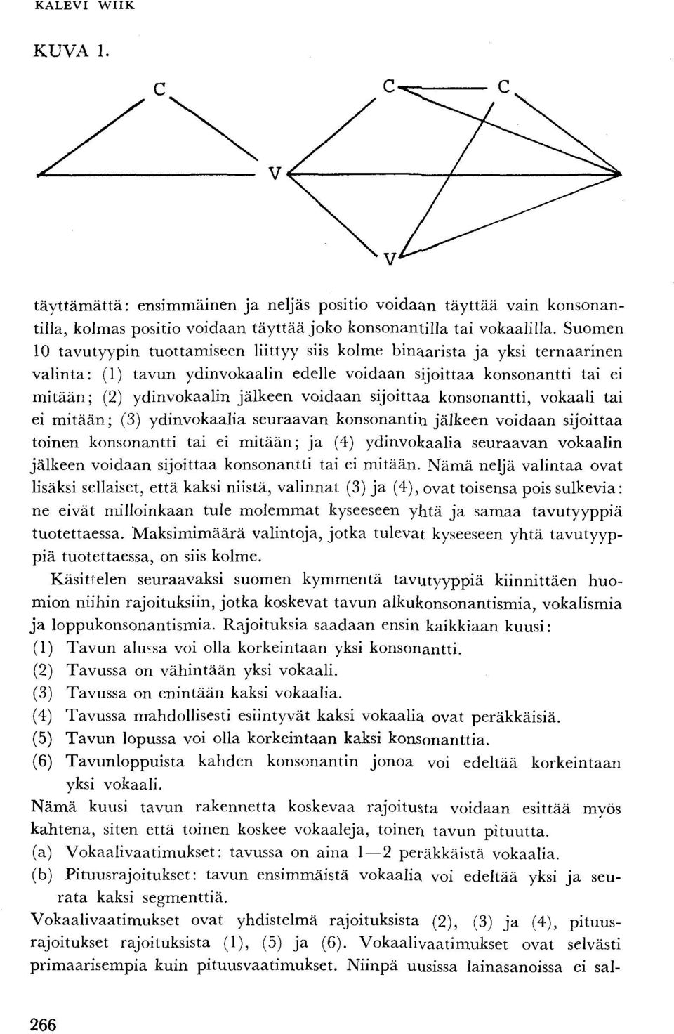 voidaan sijoittaa konsonantti, vokaali tai ei mitään; (3) ydinvokaalia seuraavan konsonantin jälkeen voidaan sijoittaa toinen konsonantti tai ei mitään; ja (4) ydinvokaalia seuraavan vokaalin jälkeen