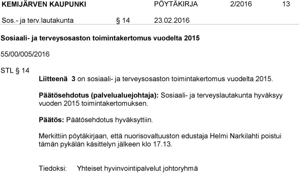 toimintakertomus vuodelta 2015.