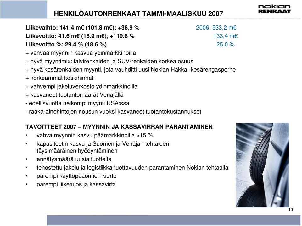 keskihinnat + vahvempi jakeluverkosto ydinmarkkinoilla + kasvaneet tuotantomäärät Venäjällä - edellisvuotta heikompi myynti USA:ssa - raaka-ainehintojen nousun vuoksi kasvaneet tuotantokustannukset