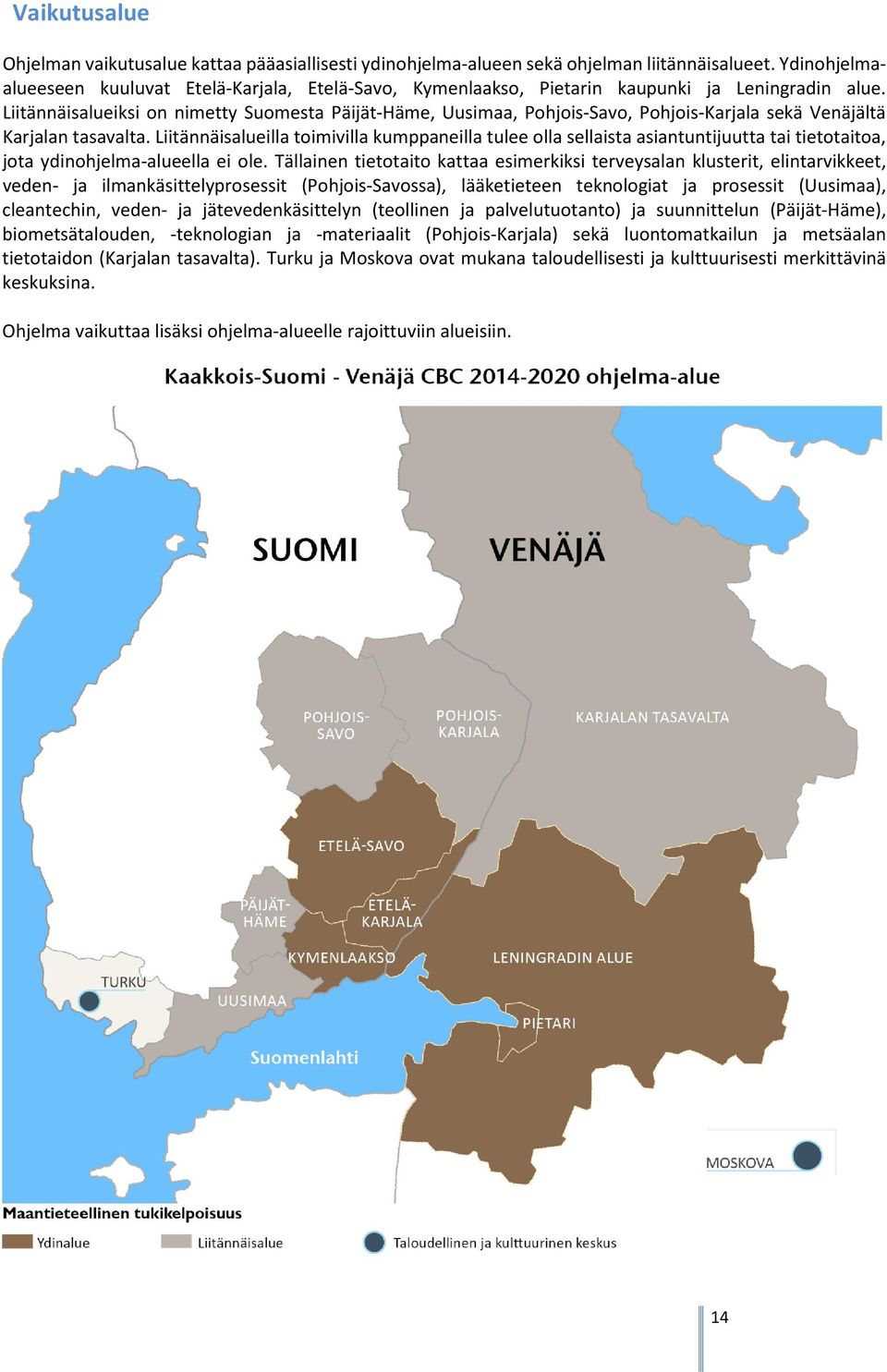 Liitännäisalueiksi on nimetty Suomesta Päijät-Häme, Uusimaa, Pohjois-Savo, Pohjois-Karjala sekä Venäjältä Karjalan tasavalta.
