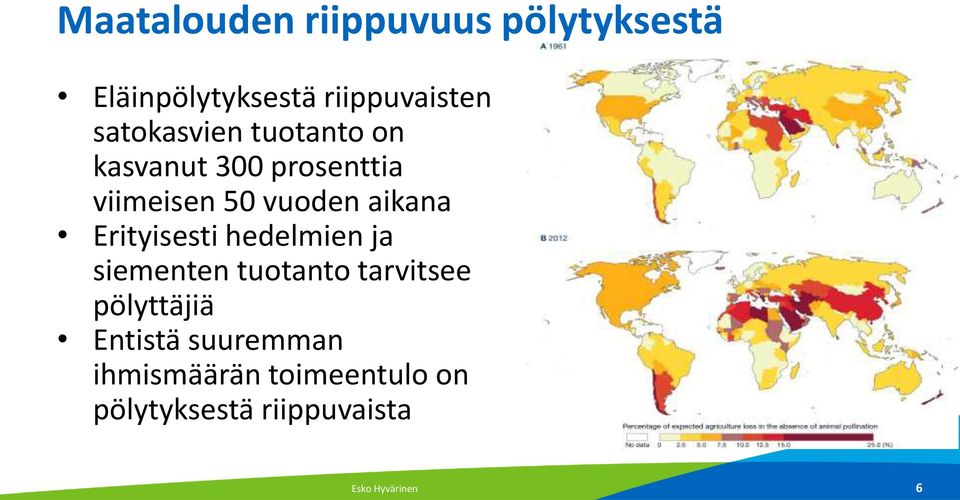 aikana Erityisesti hedelmien ja siementen tuotanto tarvitsee pölyttäjiä