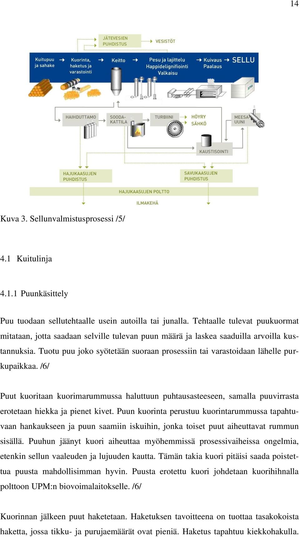 Tuotu puu joko syötetään suoraan prosessiin tai varastoidaan lähelle purkupaikkaa. /6/ Puut kuoritaan kuorimarummussa haluttuun puhtausasteeseen, samalla puuvirrasta erotetaan hiekka ja pienet kivet.