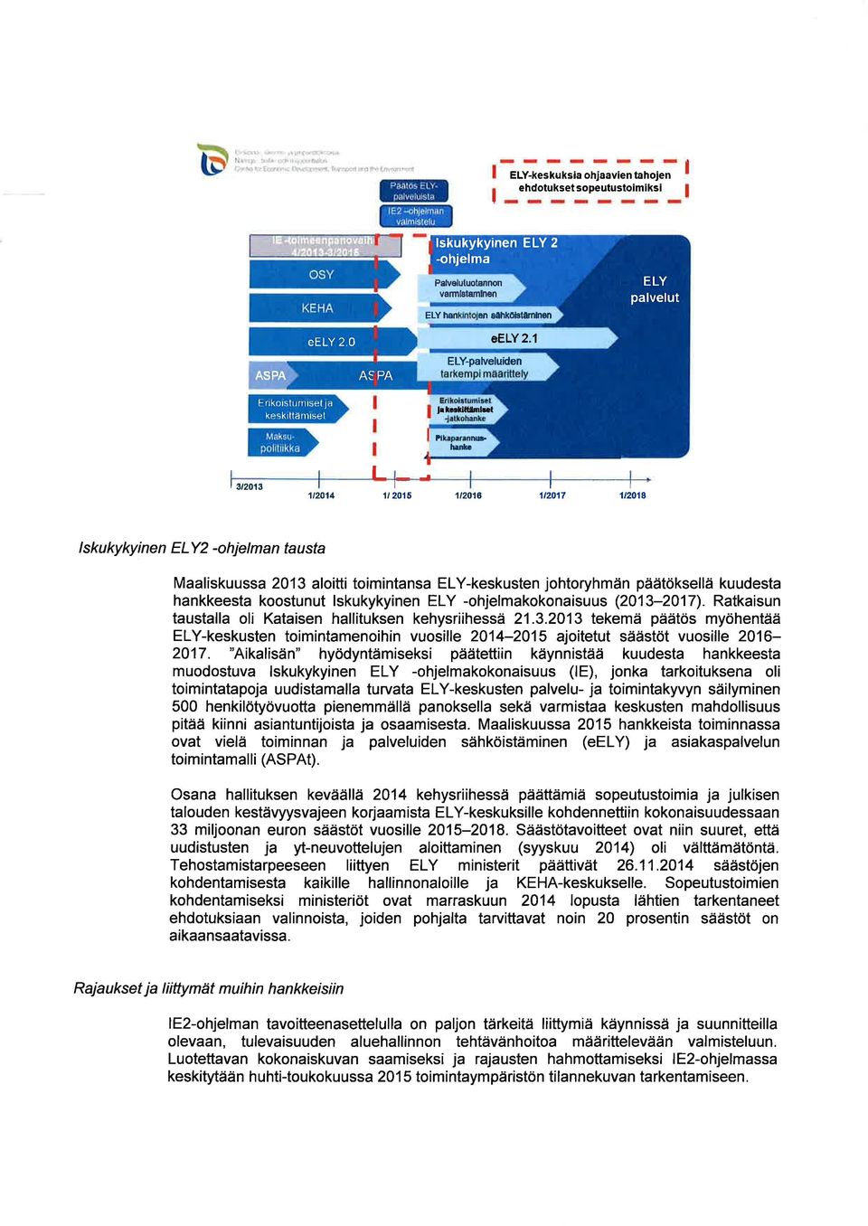 ' '- Palvalutuotannon VGnnlstaınlnen ELY haltllillfltüjãfl 5ä 'l (Öl31åíI'l'l I1BI'I 1 ee LY 2 1 - ELY-palveluiden I lrlluıilıtuıııiııl ll Itesltilänlıel -iıiknhırrhı Pihıpııınnııshanke ı 3112013 ı