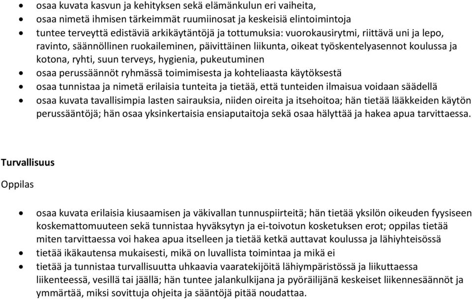 perussäännöt ryhmässä toimimisesta ja kohteliaasta käytöksestä osaa tunnistaa ja nimetä erilaisia tunteita ja tietää, että tunteiden ilmaisua voidaan säädellä osaa kuvata tavallisimpia lasten