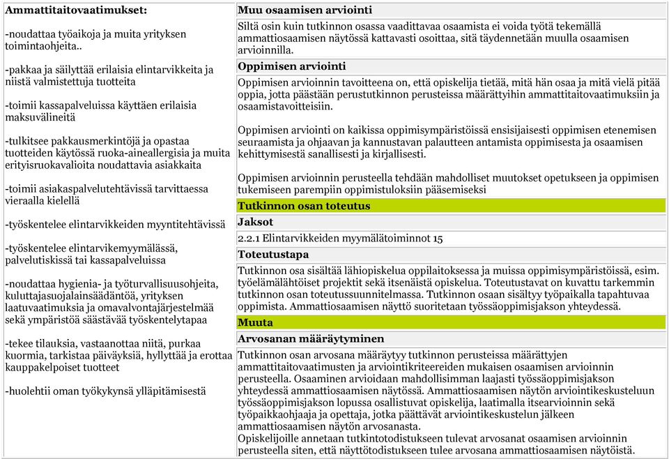 käytössä ruoka-aineallergisia ja muita erityisruokavalioita noudattavia asiakkaita -toimii asiakaspalvelutehtävissä tarvittaessa vieraalla kielellä -työskentelee elintarvikkeiden myyntitehtävissä