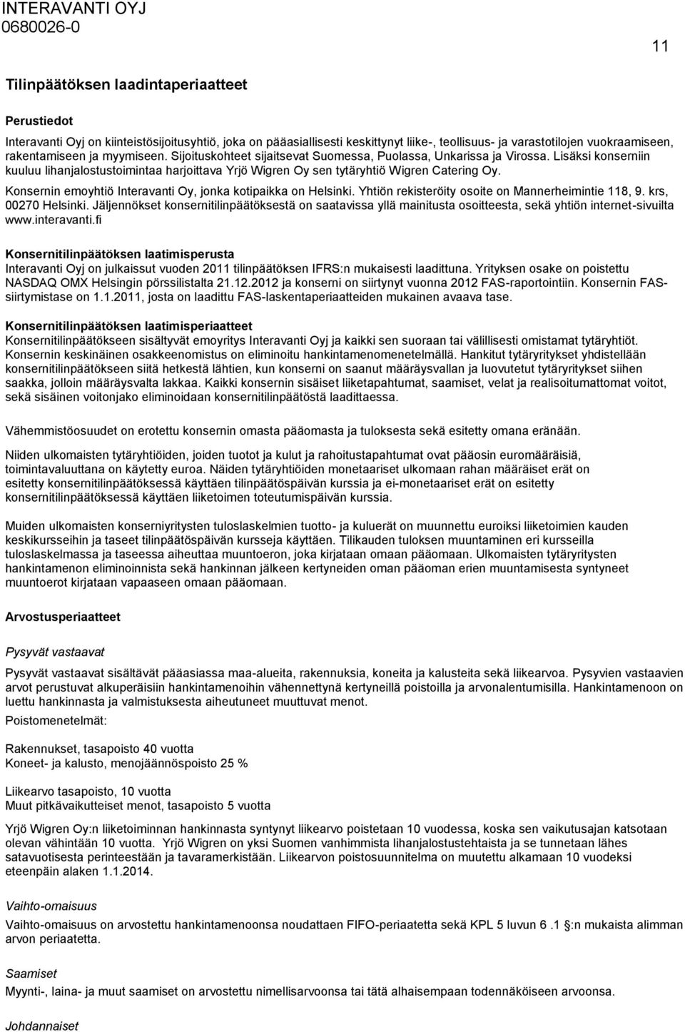 Konsernin emoyhtiö Interavanti Oy, jonka kotipaikka on Helsinki. Yhtiön rekisteröity osoite on Mannerheimintie 118, 9. krs, 00270 Helsinki.