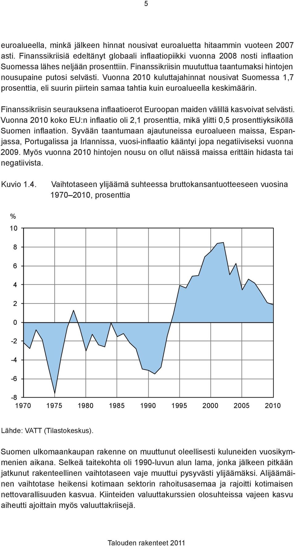 Finanssikriisin seurauksena inflaatioerot Euroopan maiden välillä kasvoivat selvästi. Vuonna 21 koko EU:n inflaatio oli 2,1 prosenttia, mikä ylitti,5 prosenttiyksiköllä Suomen inflaation.