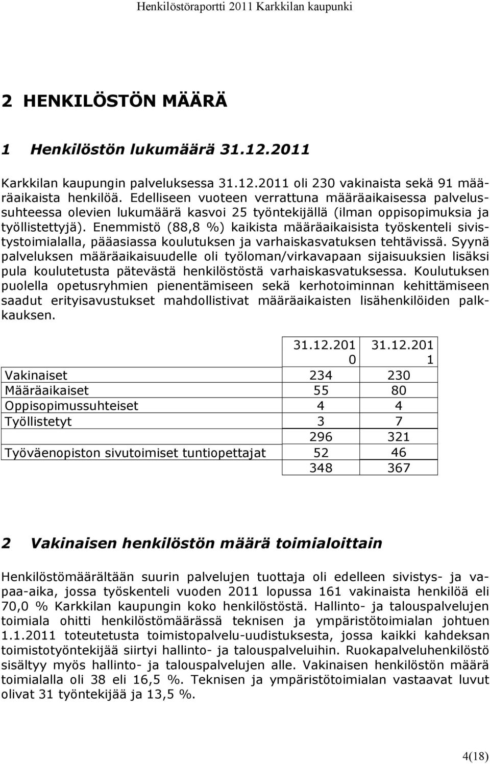 Enemmistö (88,8 %) kaikista määräaikaisista työskenteli sivistystoimialalla, pääasiassa koulutuksen ja varhaiskasvatuksen tehtävissä.