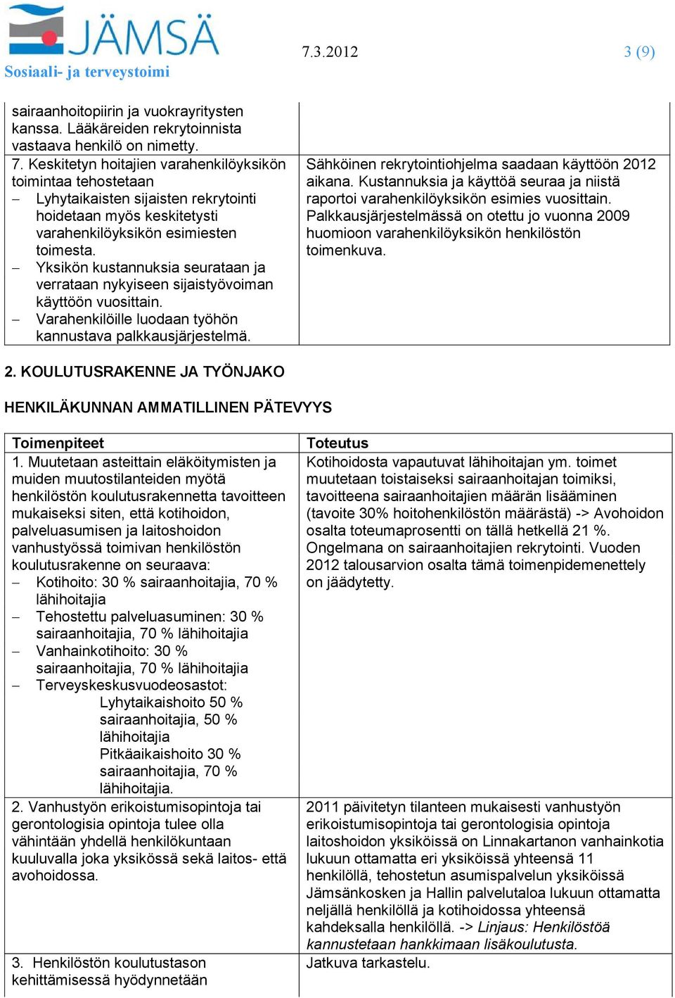 Yksikön kustannuksia seurataan ja verrataan nykyiseen sijaistyövoiman käyttöön vuosittain. Varahenkilöille luodaan työhön kannustava palkkausjärjestelmä. 7.3.