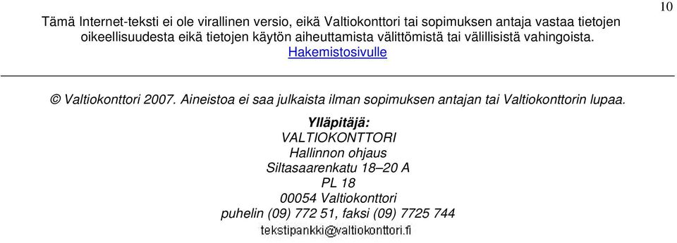 Hakemistosivulle 10 Valtiokonttori 2007.