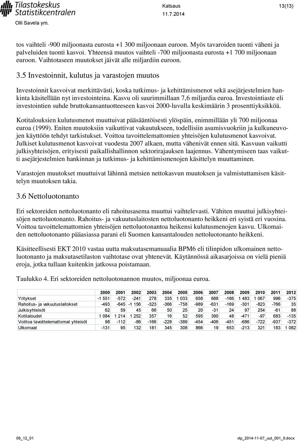 5 Investoinnit, kulutus ja varastojen muutos Investoinnit kasvoivat merkittävästi, koska tutkimus- ja kehittämismenot sekä asejärjestelmien hankinta käsitellään nyt investointeina.