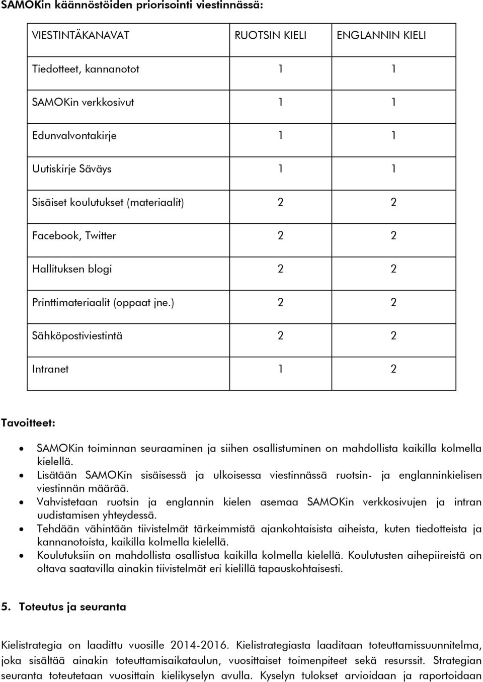 ) 2 2 Sähköpostiviestintä 2 2 Intranet 1 2 SAMOKin toiminnan seuraaminen ja siihen osallistuminen on mahdollista kaikilla kolmella kielellä.